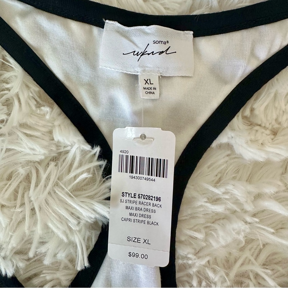 Soma Black White Striped Maxi Dress Built In Bra Racerback Side Slit XL NWT - Picture 5 of 10